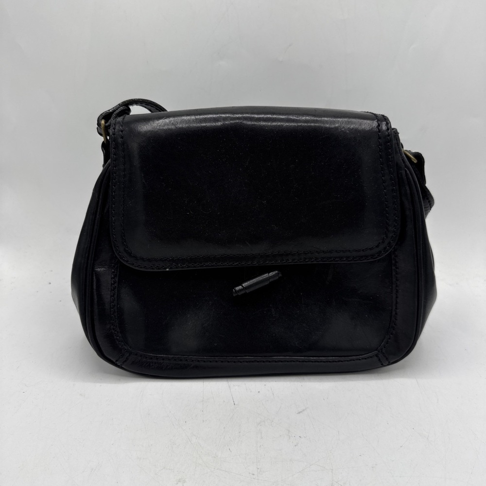 Vintage Gianni Conti Purse Black Leather‎ Saddle Bag Crossbody